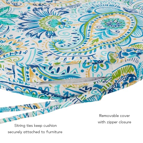 Set of 2 Outdoor 18 inch Round Patio Dining Chair Pads – Comfortable Fiber-Filled Seat Cushions with Ties, Reversible Polyester Fabric, Baltic Paisley - color: Baltic Paisley