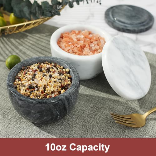 jalz jalz Black Marble Salt Cellar with Lid, Large 10oz Spice Keeper Pot with spoon - color: Black Cover Black Base