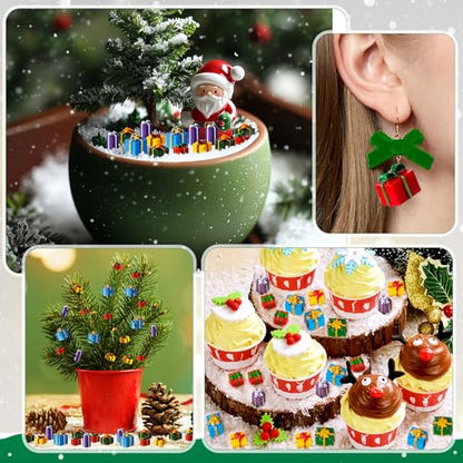 JUNEBRUSHS 50 Pcs Christmas Miniatures for Crafts, Christmas Tree Mini Resin Presents Charms Mini Christmas Ornaments Figurines for Tree Decor Vase Filler Xmas Crafts - style: Present Style