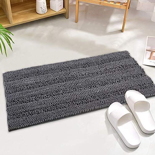 KGORGE Grey Bath Mat - Quick Drying Soft Bathroom Rugs Non-Slip Absorbent Machine Washable Shaggy Chenille Shower Carpet for Tub Kitchen Entryway, 47 x 17, 1 Piece - color: Grey, size: 17"W x 47"L (Pack of 1)