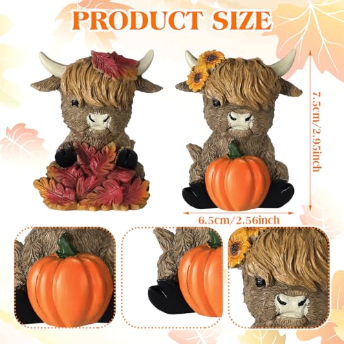 Wesiti 2 Pcs Fall Highland Cow Figurines Decor, Pumpkin Maple Leaf | Autumn Gnomes, Scottish Resin Statue, Calf Lovers Gifts for Thanksgiving, Home Garden Kitchen Office Table Shelf Tiered Tray - style: Fall