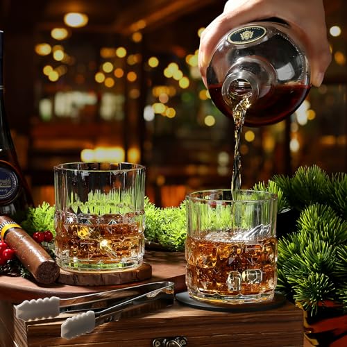 Whiskey Glasses Set with Stainless Steel Cooling Stones, for Men | Ideal for Birthday, Christmas, Gift for Dad Husband Boyfriend, Keeps Drinks Cold Without Dilution, Classic Home Bar Accessory