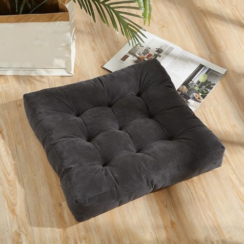 Square Floor Pillow Cushion, 22x22 Inch Meditation Pillow, Black | Thick Tufted, Soft Velvet Seat Cushion, for Yoga, Gaming, Reading, Living Room, Tatami, Chair - color: Black