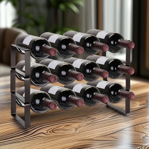 Carperipher Stackable Wine Rack Countertop, 12 Bottles 3 Tier Wine Cabinet Counter, Wine Rack Holder and Storage, Metal Wine Bottle Holder Freestanding for Cabinet - size: 3 Tier