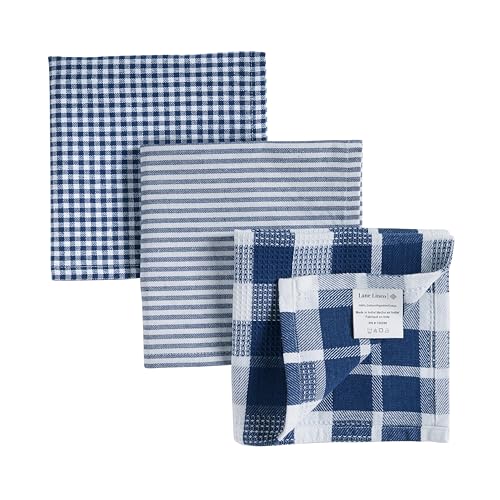 LANE LINEN 100% Cotton Kitchen Dish Cloths, Ultra Soft Absorbent Quick Drying Dish Towels, Multiweave Wash Cloths Dish Towel Sets, 12x12 Inches, 12 Pack - Navy - color: 14: Navy, size: 12"x12" - 12 Pack