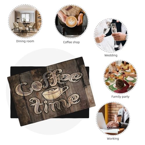 Coffee Place Mats Set of 4,Coffee Time Phrase with A Cup on A Wooden Grunge Background Kitchen Image Placemats for Dining Table 4 PCS, Cafe-1 - color: Cafe-1, size: 12"X18"|4 PCS