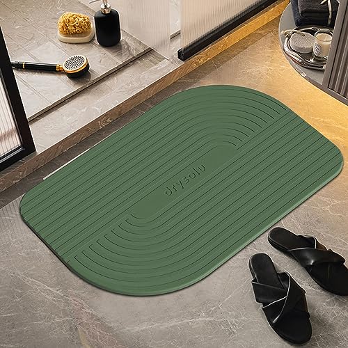 Stone Bath Mat Diatomaceous Earth Bath Mat Stone Shower Mat Fast Water Drying Ultra Absorbent Pad Diatomite Mat,Non-Slip Mat for Bathroom,Kitchen,Pet,15.35x23.62in,Hard,Drak Green,1-Pack