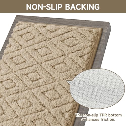 Bsmathom 3 Piece Bathroom Rug Sets, Non Slip Microfiber Bath Mat, Beige | Plush Water Absorbent Bath Rug Sets with U-Shaped Contour Toilet Mat, Machine Washable Carpet for Bathroom Sink, Shower - color: Beige