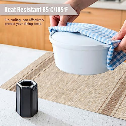 WUBAYI Placemats, Set of 6 Table Mats Heat Resistant Stain Resistant Non-Slip Woven Vinyl Insulation Placemats, Washable Durable Elegant Table Mats for Kitchen Dinning Restaurant(Beige Coffee) - color: Beige Coffee