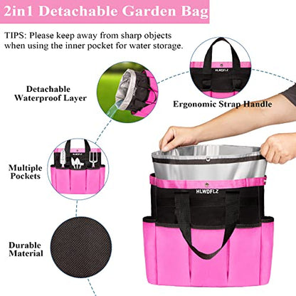 Pink Garden Tool Set Gardening Items for Women - 24PCS Heavy Duty Garden Tools with Detachable Storage Bag, Succulent Tool Set, Weeder - color: Pink