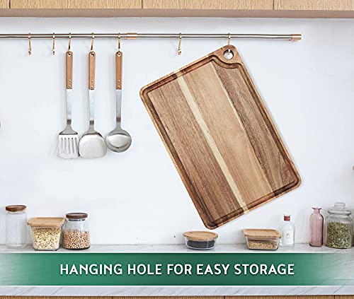Large Acacia Wood Cutting Board 18x12 In Chopping Board | Brisket Cutting Board Butcher Block for Meat and Cheese,Chopping Board with Hanging Hole and Juice Groove - size: 18"L x 12"W