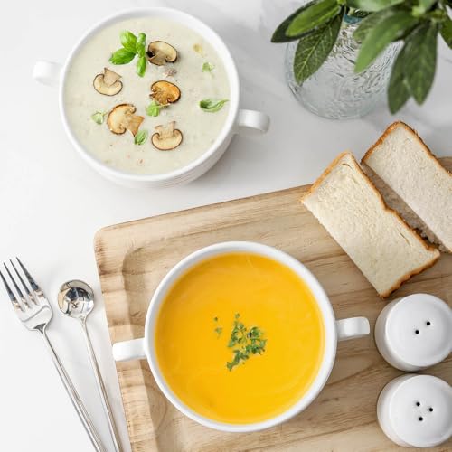 HASENSE Ceramic Soup Bowls with Handles, 20 Oz French Onion Soup Crocks Set of 4, Stackable White Serving Bowls for Stew, Chili & Cereal, Oven Microwave Dishwasher Safe, Christmas Kitchen Gift - color: White, size: Set of 4