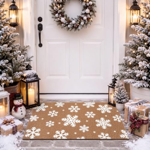 Duraaamo Snowflakes Door Mat Welcome Doormat Home Non Slip Outdoor Mat Xmas Winter Floor Mats Welcome Coir Doormats for Front Porch Entryway Decor - style: Snowflake