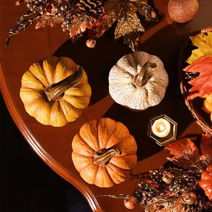 Valery Madelyn Fall Pumpkin Table Decor Cracked Pumpkin Figurine Fall Decoration for Home, 3pcs Resin Autumn Harvest Thanksgiving Halloween Party Tabletop Centerpieces, 6.7 inch - size: Large
