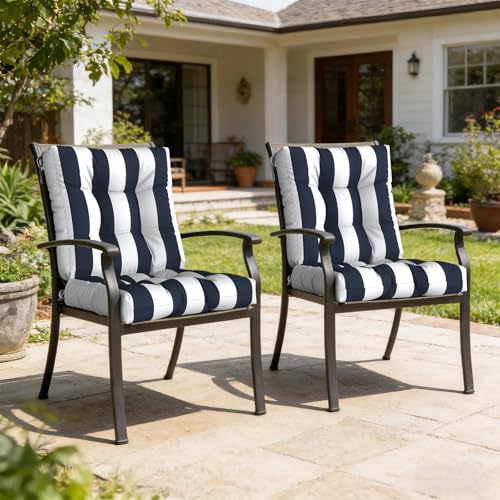 LVTXIII Outdoor Tufted Low Back Cushions Set of 2 Patio Seasonal Replacement Rocking Chair Cushion with Ties, Solid Seat and Back Chair Cushion, 42 L x 21W, Cabana Navy - color: Cabana Navy, size: 42x21x4
