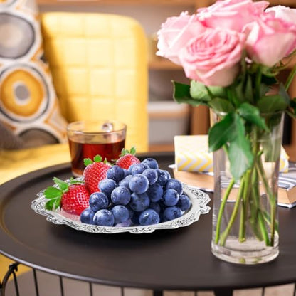 SEWACC 7.87 inch Round Silver Serving Tray Iron Snack Serving Platter for Food Desserts Fruit and Jewelry Display Elegant Party Serveware for Entertaining - color: Silver