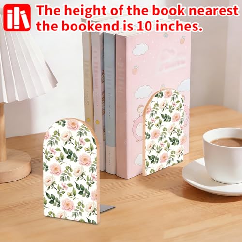 Flowers and Roses Wooden Bookends, Book Ends for Shelves | 1 Pair 5"x3.15" Decorative Wood Book Supports, Cute Shelf Stoppers for Heavy Books, Office Desk, Study Room & Home Decor - style: Flowers and Roses