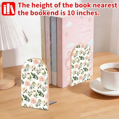 Flowers and Roses Wooden Bookends, Book Ends for Shelves | 1 Pair 5"x3.15" Decorative Wood Book Supports, Cute Shelf Stoppers for Heavy Books, Office Desk, Study Room & Home Decor - style: Flowers and Roses