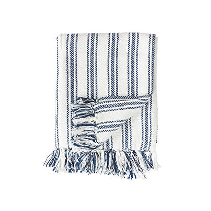 C&F Home Ticking Stripe Navy Blue & White Cotton Throw Blanket 50" x 60" | Farmhouse Decor, Patriotic Decor, Gift Idea
