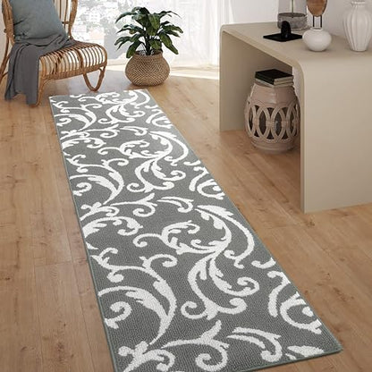 Hallway Runner Rug Non Slip Rubber Backing, 26 inch x 8 ft, Scroll, Grey & White, Heavy Duty Berber Style Carpet Runner for Entryway, Kitchen, Bathroom, Bedroom, Laundry Room. - color: Scroll Grey, size: 8 Foot Long Runner Rug