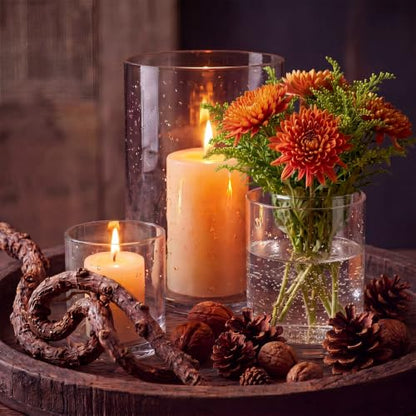 Clear Glass Hurricane Candle Holder Set of 3 Cylindrical Glass Vase Modern Rustic Table Centerpieces for Pillar Candles Wedding Party Home Decor (8 Inch 4.3 Inch 3.5 Inches Height)