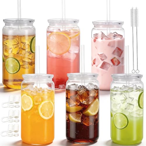 Mason Jar Cups with Lids and Straws, 16 oz Reusable Plastic Tumblers for Whisky, Soda, Tea, Juice, Beer, Coffee, Milk Tea, Gifts, 6 Pack (Clear) - color: Clear