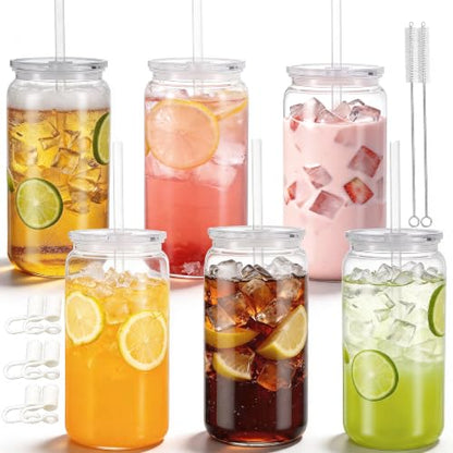 Mason Jar Cups with Lids and Straws, 16 oz Reusable Plastic Tumblers for Whisky, Soda, Tea, Juice, Beer, Coffee, Milk Tea, Gifts, 6 Pack (Clear) - color: Clear