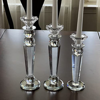 Allgala Set of 3 Crystal Glass Made Reverse Tapered Pillar and Hand Crafted Ball Candlesticks - 8.5,10,11 Inches -HD89154 - size: 3 PC (8.5", 10", 11")
