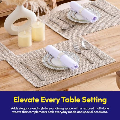 Sweet Home Collection 100% Cotton Placemats for Dining Room Rectangle Two Tone Woven Fabric 13" x 19" Soft Durable Table Mat Set, Set of 6, Eggshell - color: Eggshell, size: Rectangle 13" x 19"