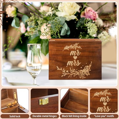 Large Wooden Wedding Keepsake Box with Lid,Mr&mrs | 12 x 9 x 5.5 Inch Memory Storage, Engagement Gift for Couples Newlyweds, Bridal Shower Organizer, Photo Jewelry Holder - style: Mr&Mrs