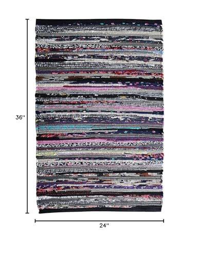 Chindi Kitchen Rug 2x3 Feet - Dark Multi | Cotton Small Throw Rugs for Entryway, Easy Care Black Hand Woven Mat - color: Dark Multi Hoisery, size: 2 x 3 feet