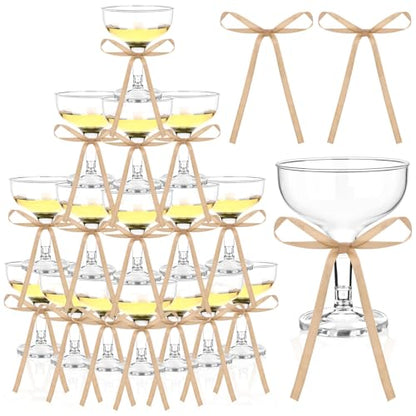 50 Sets Martini Glasses 5 oz Champagne Coupe Glasses 5 oz with Brown Bow | Plastic Champagne Tower Cups Cocktail Glasswares Bulk for A Tini Bit Older Wedding Bar Bachelorette Birthday Party Supplies - color: Brown