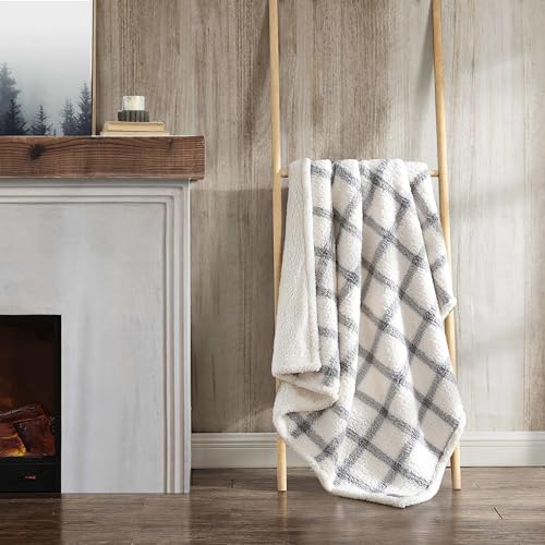 Eddie Bauer - Throw Blanket, Ultra-Soft Plush Bedding with Faux Shearling Reverse, Blanket for Couch & Bed (Bunkhouse Plaid Grey, 50" x 60") - color: Bunkhouse Plaid Grey, size: 50" x 60"