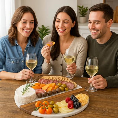 Marble Charcuterie Board Gift Set – 12" Round Cheese Board with 3 Gold Stainless Steel Knives, Leather Strap & Gift Box | Housewarming Gifts for Women, Bridal Shower, Wedding & Hostess Gift