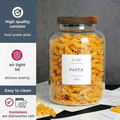 CZHQSMZ Set Of 2 Large Glass Jar with Wooden Lid with 132 Labels, Glass Storage Jars for Flour Pasta Candy Coffee Cookie and More(70 FL OZ/2000 ml) - color: 2000ml
