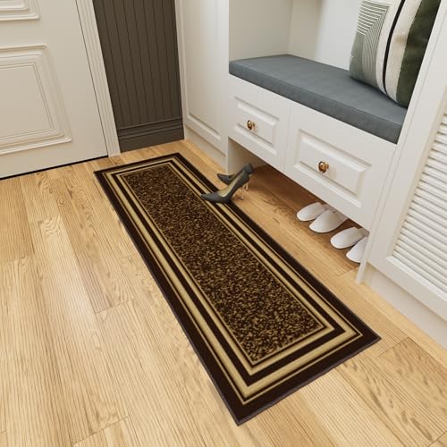 Ottomanson 2x5 Kitchen Rug Runner – Non-Slip Entryway Rug - color: Border Brown, size: 1'8" x 4'5" (Runner)