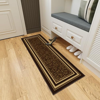 Ottomanson 2x5 Kitchen Rug Runner – Non-Slip Entryway Rug - color: Border Brown, size: 1'8" x 4'5" (Runner)