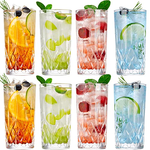 Crystal Highball Glasses, Set of 8 Glass Drinking Glasses, 11 oz Durable Drinkware Cups for Cocktails, Water, Juice, Beer, Wine-Special Edition Glassware Set, Dishware, Dishwasher Safe - style: Diamond Style