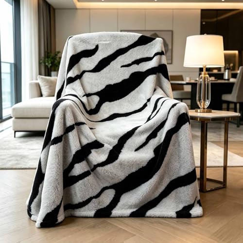 Zebra Printed Fleece Throw Blanket-Cozy Soft Lightweight Fuzzy Throw Blanket for Sofa, Couch, Bed & Chair,Black and Gray, 50" x 70" - color: Black and Gray