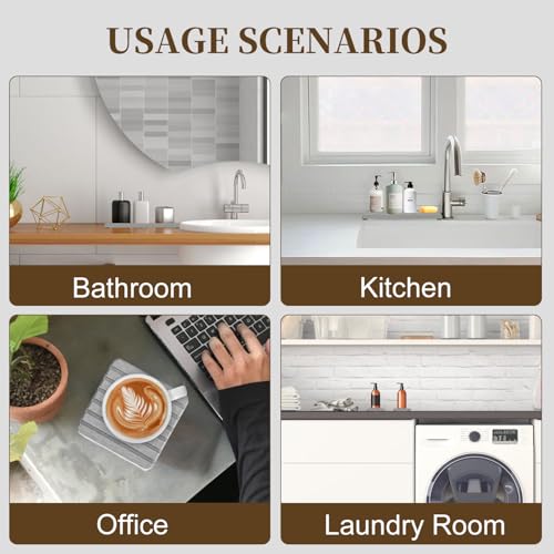 3PCS Diatomite Stone Tray Set, Large Soap Holder & 2 Square Coaster Mats for Bathroom Kitchen Counter, Fast-Absorbing Sink Organizer with Non-Slip Feet, 8.3x4 & 4x4 Inches