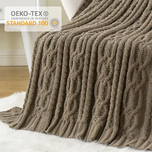 Battilo Camel Tan Chenille Throw Blanket for Couch, Soft Cozy Cable Knit Throw Blanket,Brown Textured Throw Blanket for Autumn, 51"x67" - color: Camel