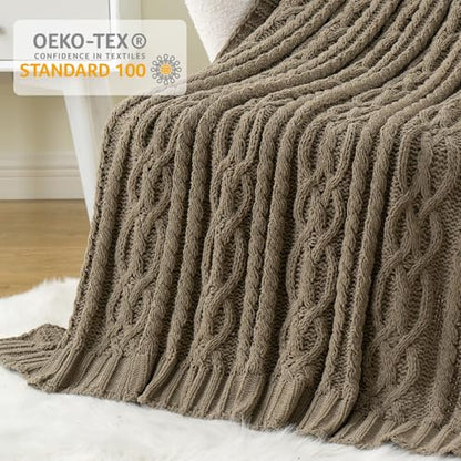 Battilo Camel Tan Chenille Throw Blanket for Couch, Soft Cozy Cable Knit Throw Blanket,Brown Textured Throw Blanket for Autumn, 51"x67" - color: Camel