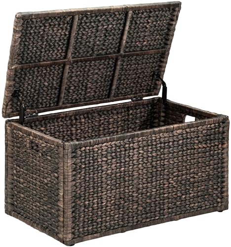 Wicker Storage Trunk, Brown Wash, 36x20x18.5 | 2 Safety Hinghes, Metal Frame, Heavy-duty, Water Hyacinth - color: Brown Wash, size: 36" x 20"