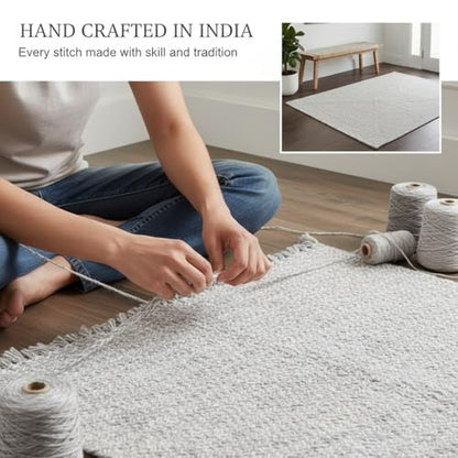 Super Area Rugs Farmhouse Braided Rugs 2X3, Soft Cotton Kitchen Rugs, Rectanglular Woven Braided Rug for Bedside, Gray & White, 2' X 3' Rectangle - color: Gray & White, size: 2' x 3' (Rectangular)