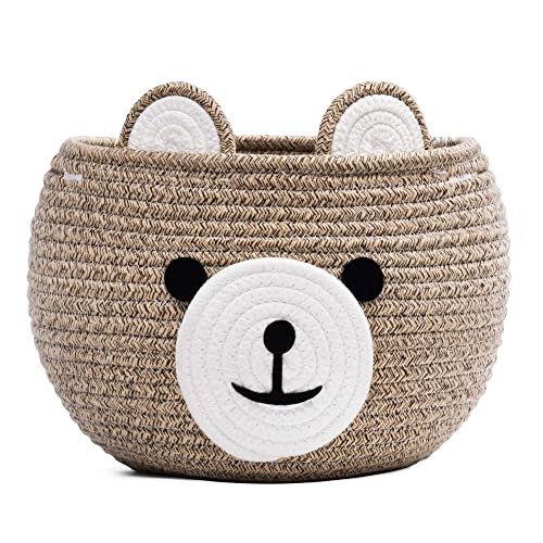 Baby Basket for Gifts Empty, Cute Bear Design, Light Brown | 10.5" x 8.5" Baby Shower Basket for Kids Boys Newborn Storage, Toy Basket for Living Room Nursery Décor, Soft Cotton Rope - color: Light Brown, size: 10.5"D x 8.5"H