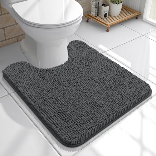 OLANLY Toilet Rugs U-Shaped 20x20, Soft Absorbent Chenille Contour Rugs | Dark Grey, Quick-Drying Rubber Backing, Machine Washable Non-Slip Shaggy Bathroom Mat for Toilet, Home Decor Accessories - color: Dark Grey, size: 20" X 20" Contour Rug