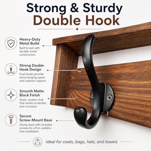 29" Coat Rack Wall Mount with Shelf, Entryway Wall Hooks with Shelf, Coat Hangers for Bathroom, Living Room, Bedroom