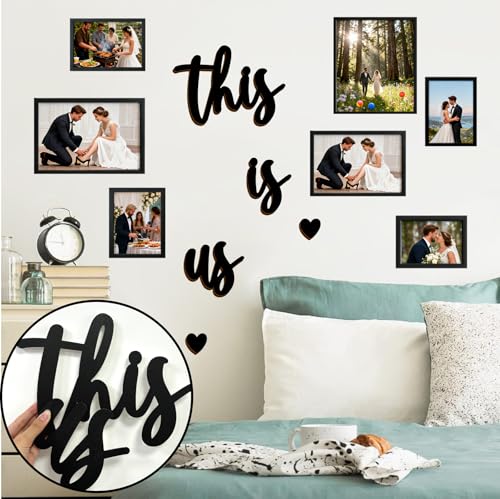 This Is Us Wall Decor Home Family Wooden Signs Letters Art for Living Room | Wooden Sign Family Wall Plauqe, Home Memories Wall Decor, Adhesive Wood Words Art, Black Farmhouse Hanging Quotes Decorations - color: This Is Us