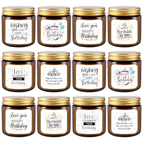 12-Pack Birthday Scented Candles, 3.05 oz Each, Natural Soy Wax, Long-Lasting Romantic Fragrance, Funny Happy Birthday Gift Set, Unique Gifts for Women Men, Gift-Ready - color: 12Pack-Birthday