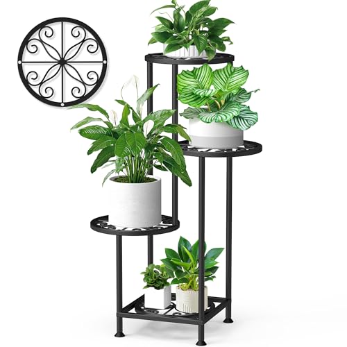 4 Tier Plant Stand Indoor Outdoor, Metal Flower Shelf Display Holder Corner | Multiple Plants Rack Tall Holder, Sturdy Rustproof Metal, Space-saving Tiered, Modern for Patio Balcony Porch Garden(Black) - color: Flower Black, size: 4 Tier